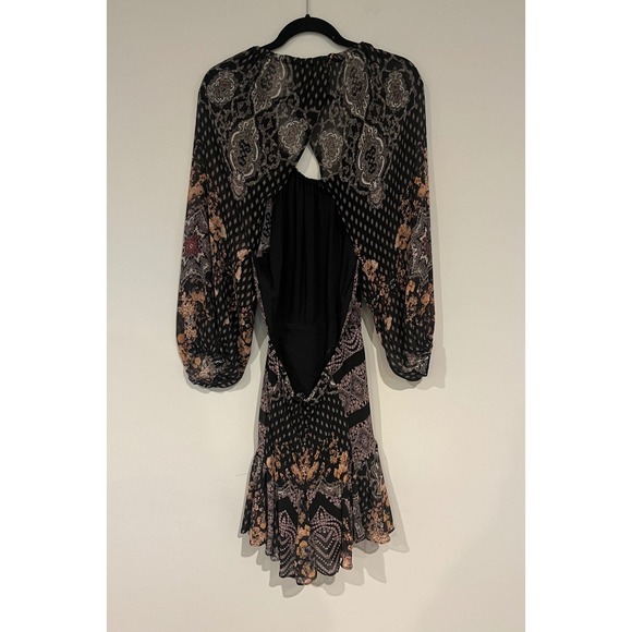 Free People Seven‎ Wonders Black Paisley Backless Mini Dress Size M - Picture 5 of 8